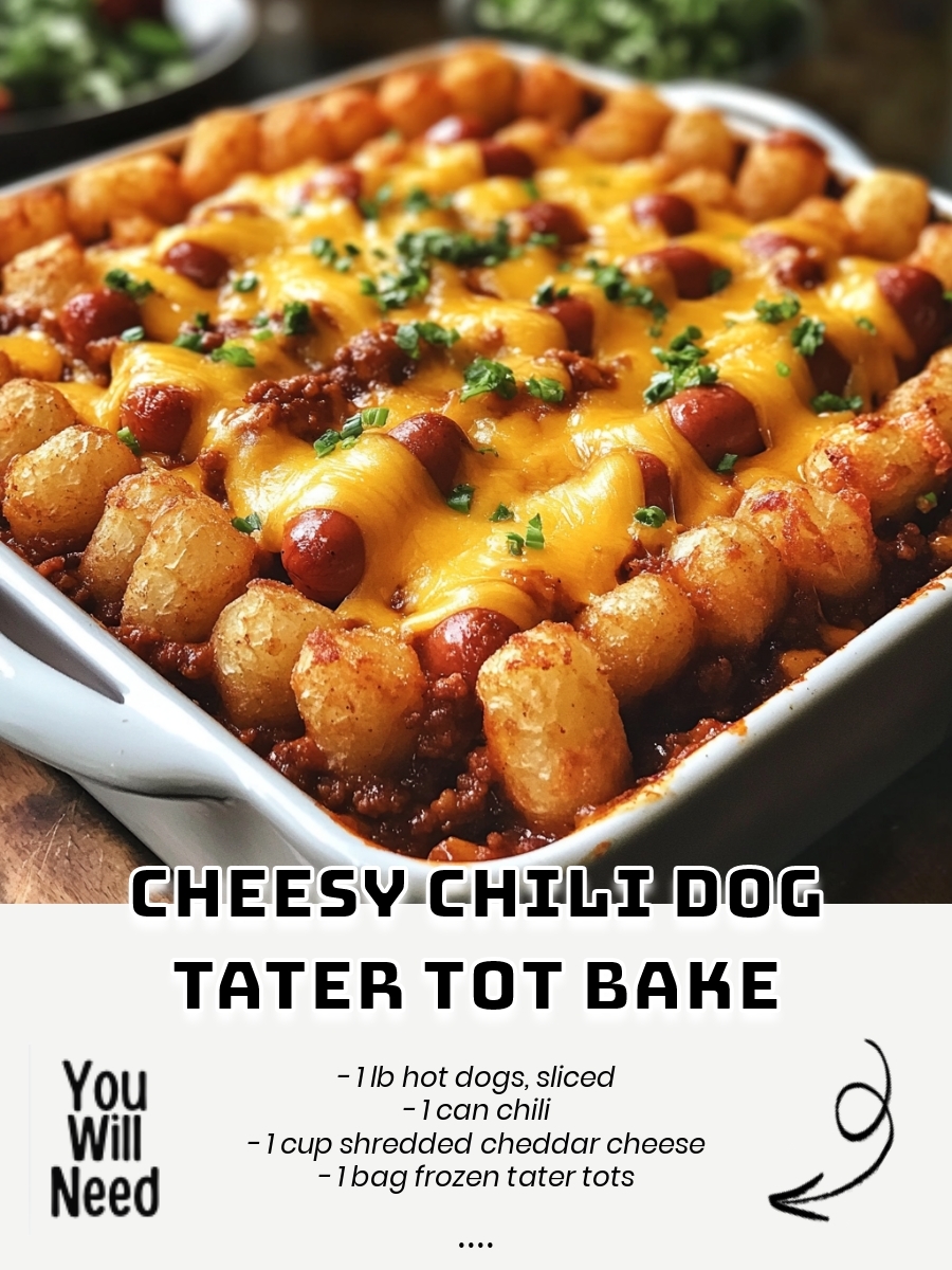 Cheesy Chili Dog Tater Tot Bake