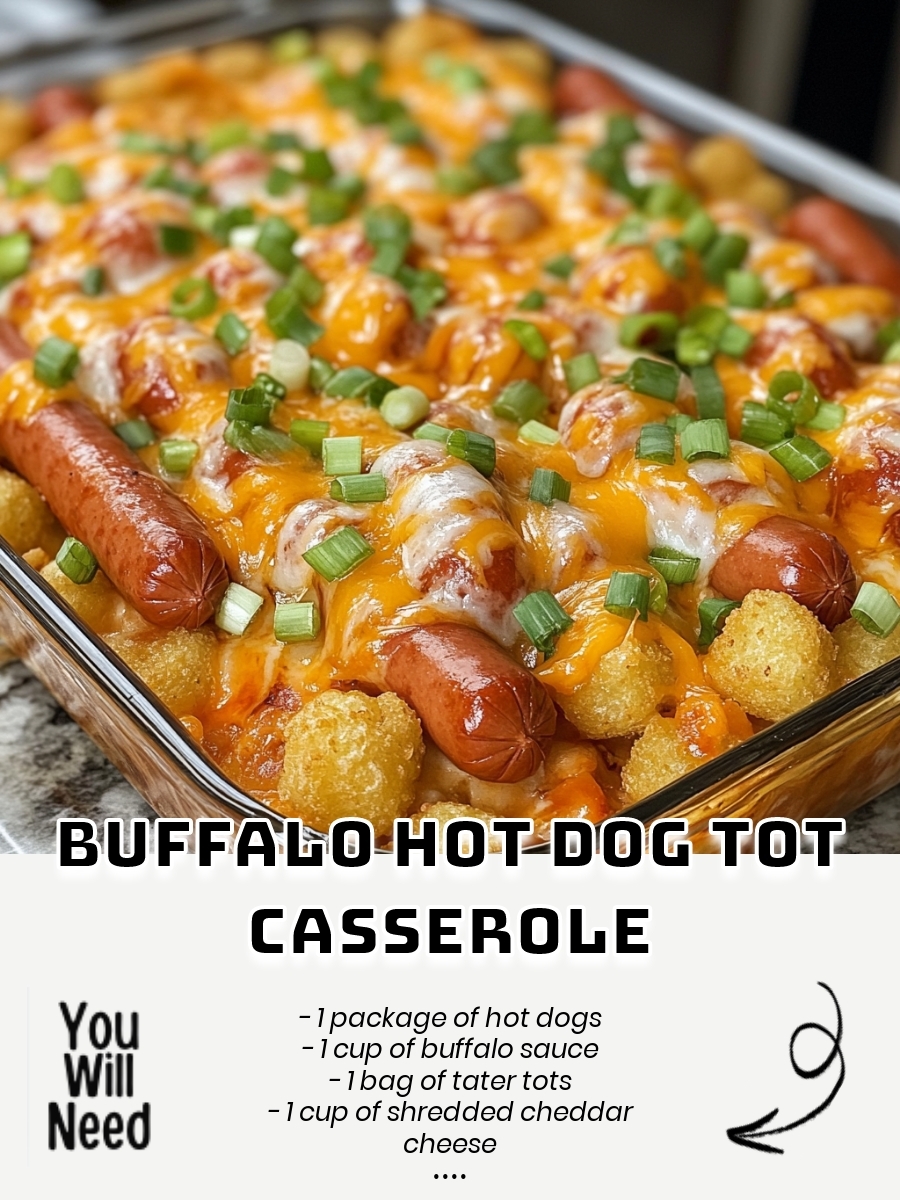 Buffalo Hot Dog Tot Casserole