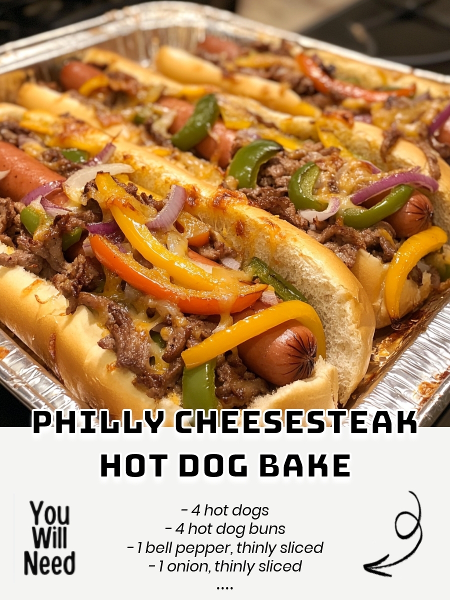 Philly Cheesesteak Hot Dog Bake