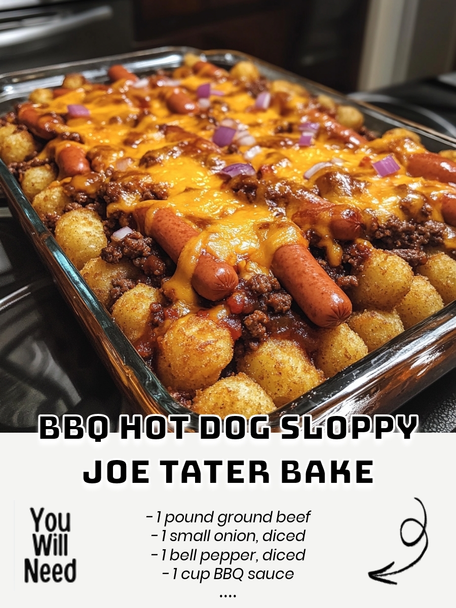 BBQ Hot Dog Sloppy Joe Tater Bake