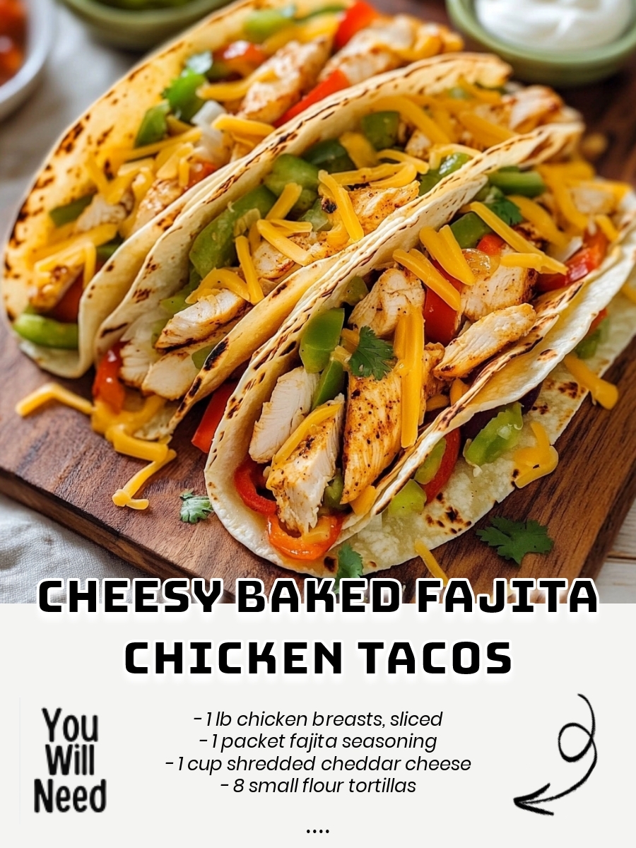 Cheesy Baked Fajita Chicken Tacos