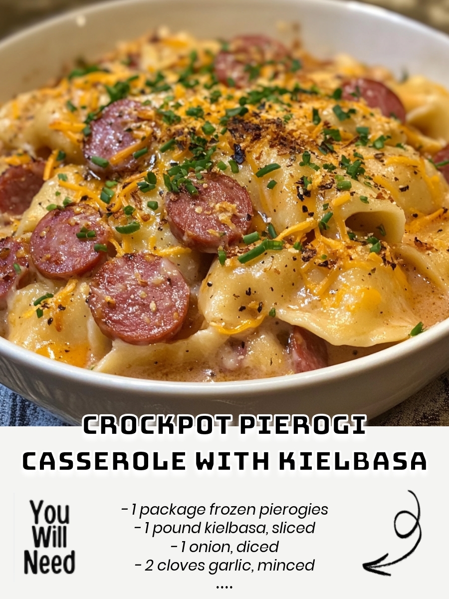 Crockpot Pierogi Casserole with Kielbasa