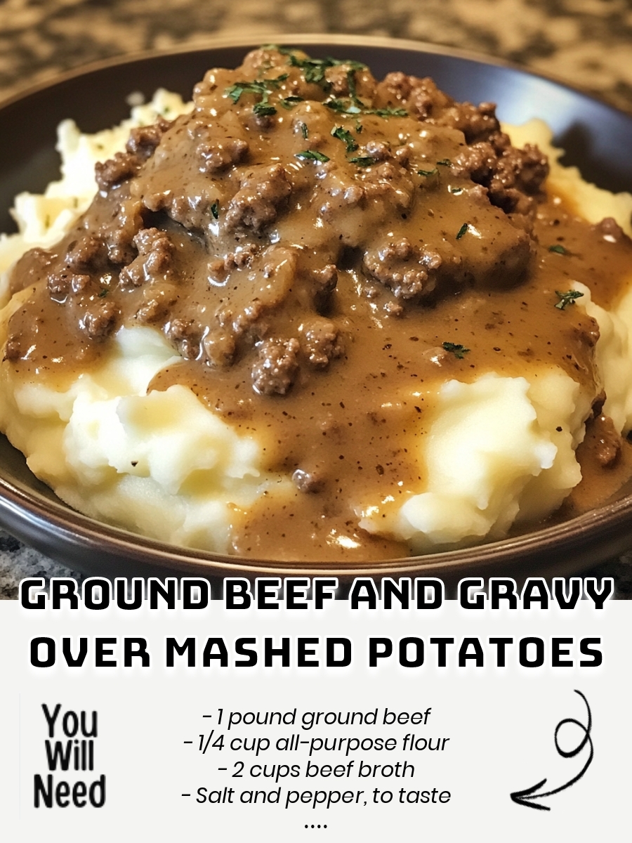 Ground Beef and Gravy Over Mashed Potatoes