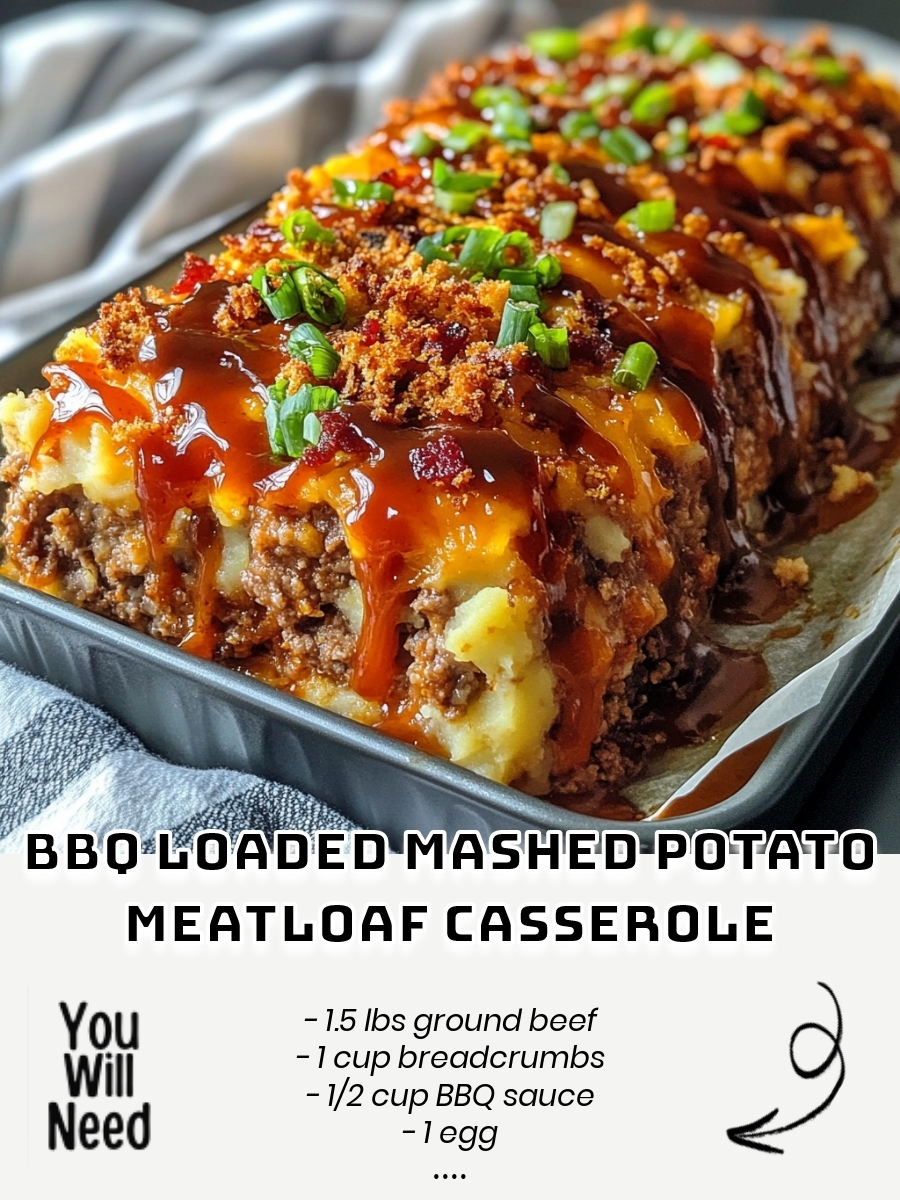 BBQ Loaded Mashed Potato Meatloaf Casserole